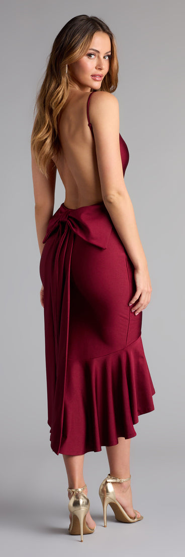 The Back For More Ruffle Bow Midi Dress is your new go-to Windsor dress—effortless, versatile, and made to update your fall style in seconds.