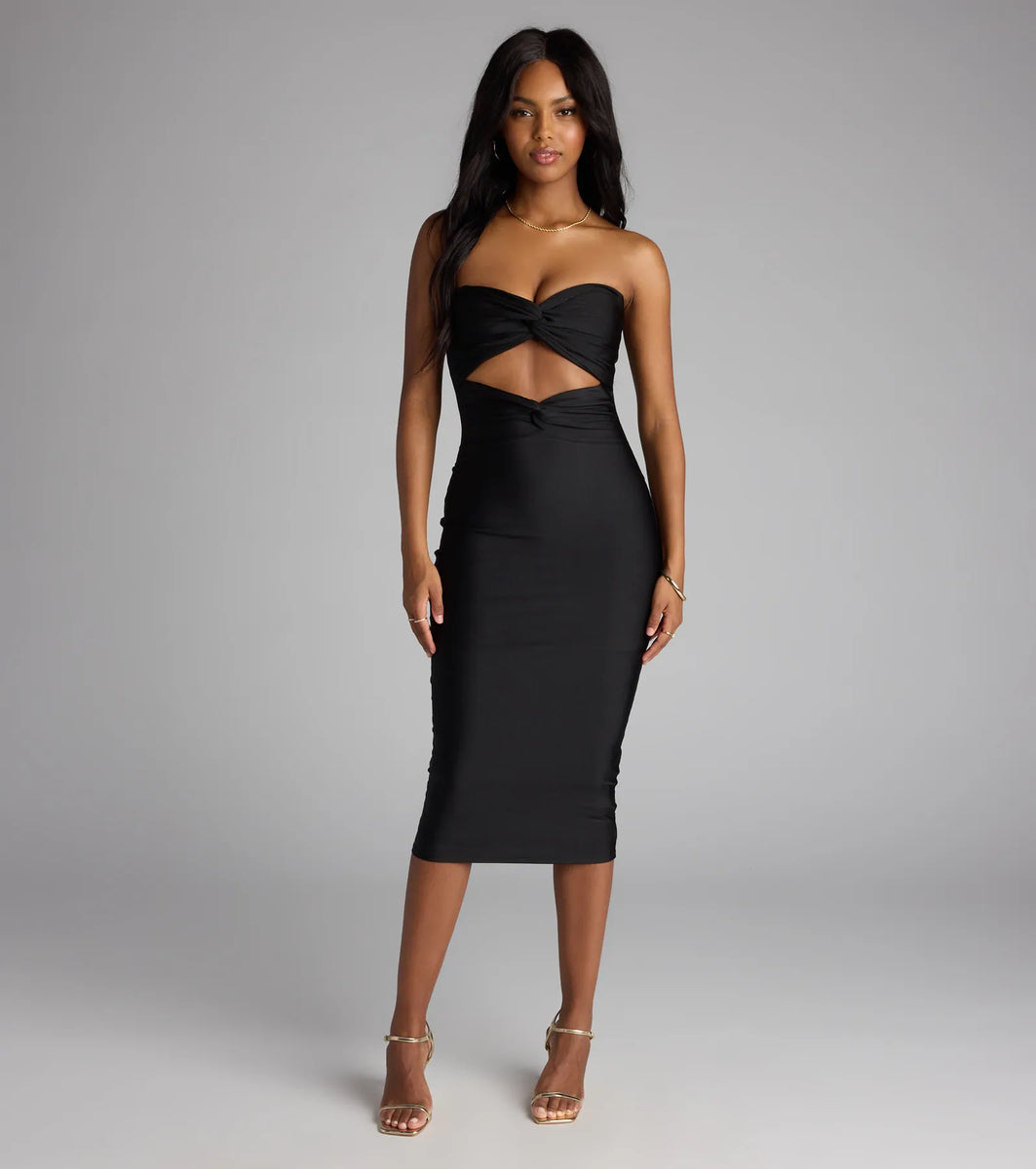 Cut To The Chase Strapless Cutout Midi Dress | Windsor Cut To The Chase Strapless Cutout Midi Dress | Windsor