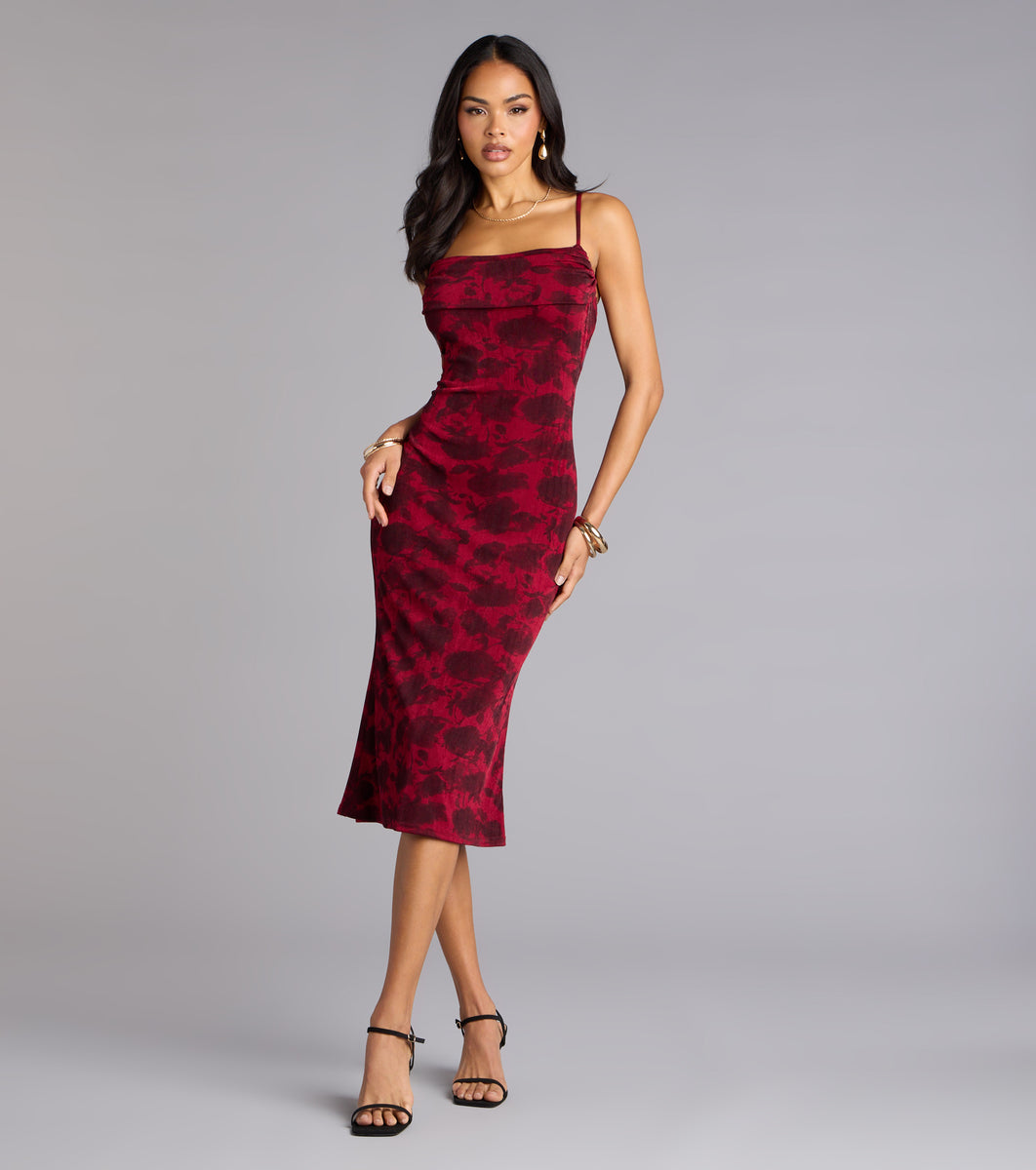 Scarlet Soirée Jacquard Midi Dress | Windsor