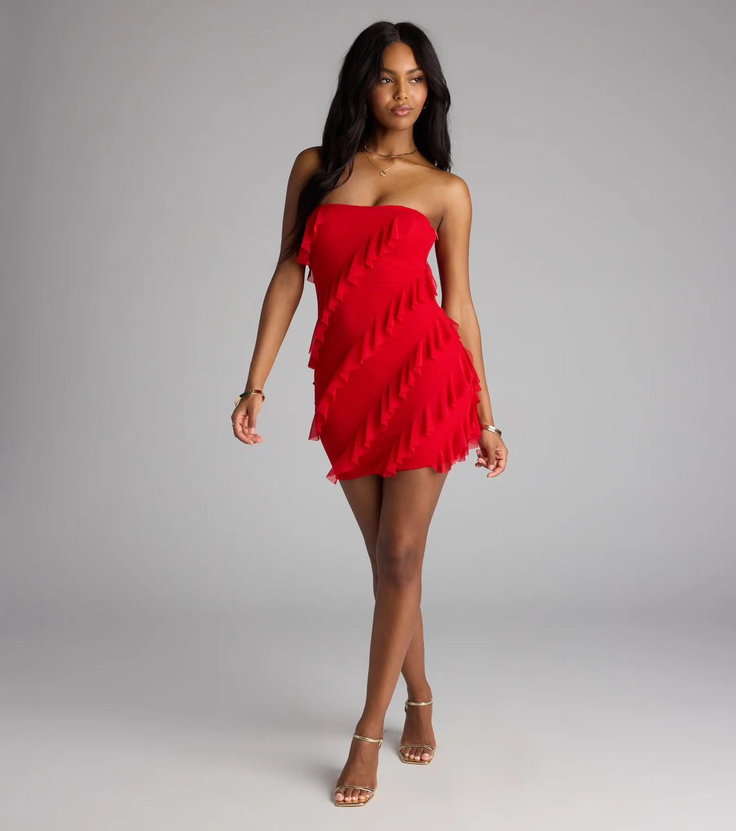 red ruffle dress mini Spice It Up Ruffle Mini Tube Dress