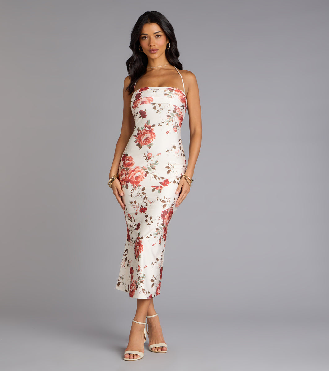 Garden Stroll Floral Lace-Up Midi Dress | Windsor