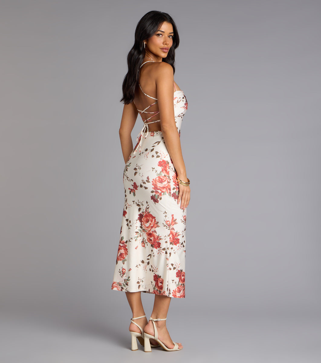 Garden Stroll Floral Lace-Up Midi Dress | Windsor