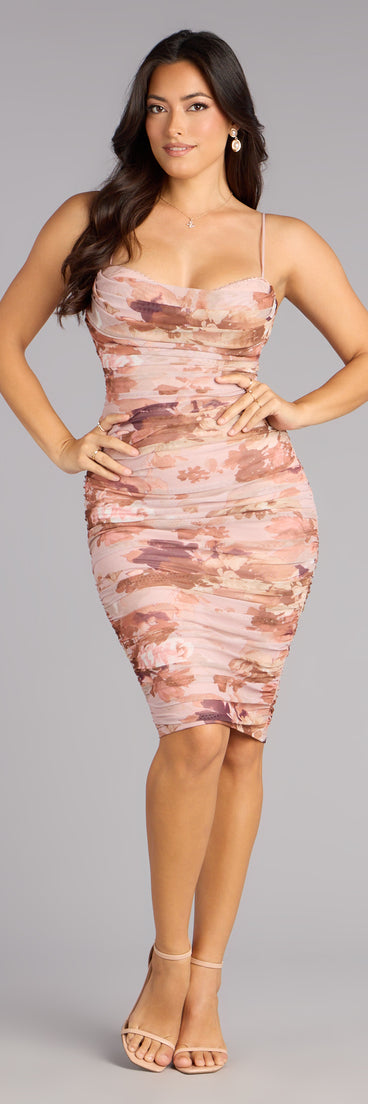 Blushing Bloom Mesh Midi Dress