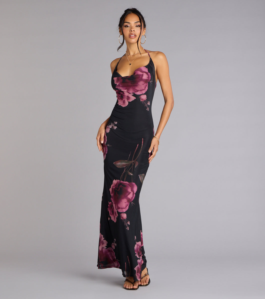 Rooftop Romance Floral Mesh Halter Maxi Dress | Windsor