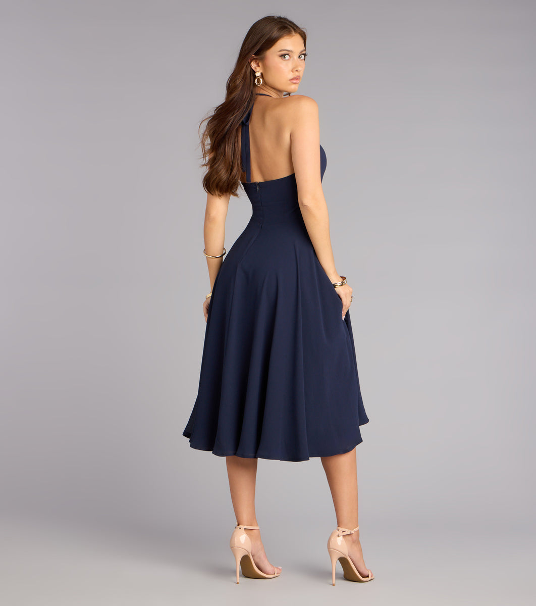 windsor midi dress Windsor Effortless Grace Chiffon Midi Dress in Navy Blue