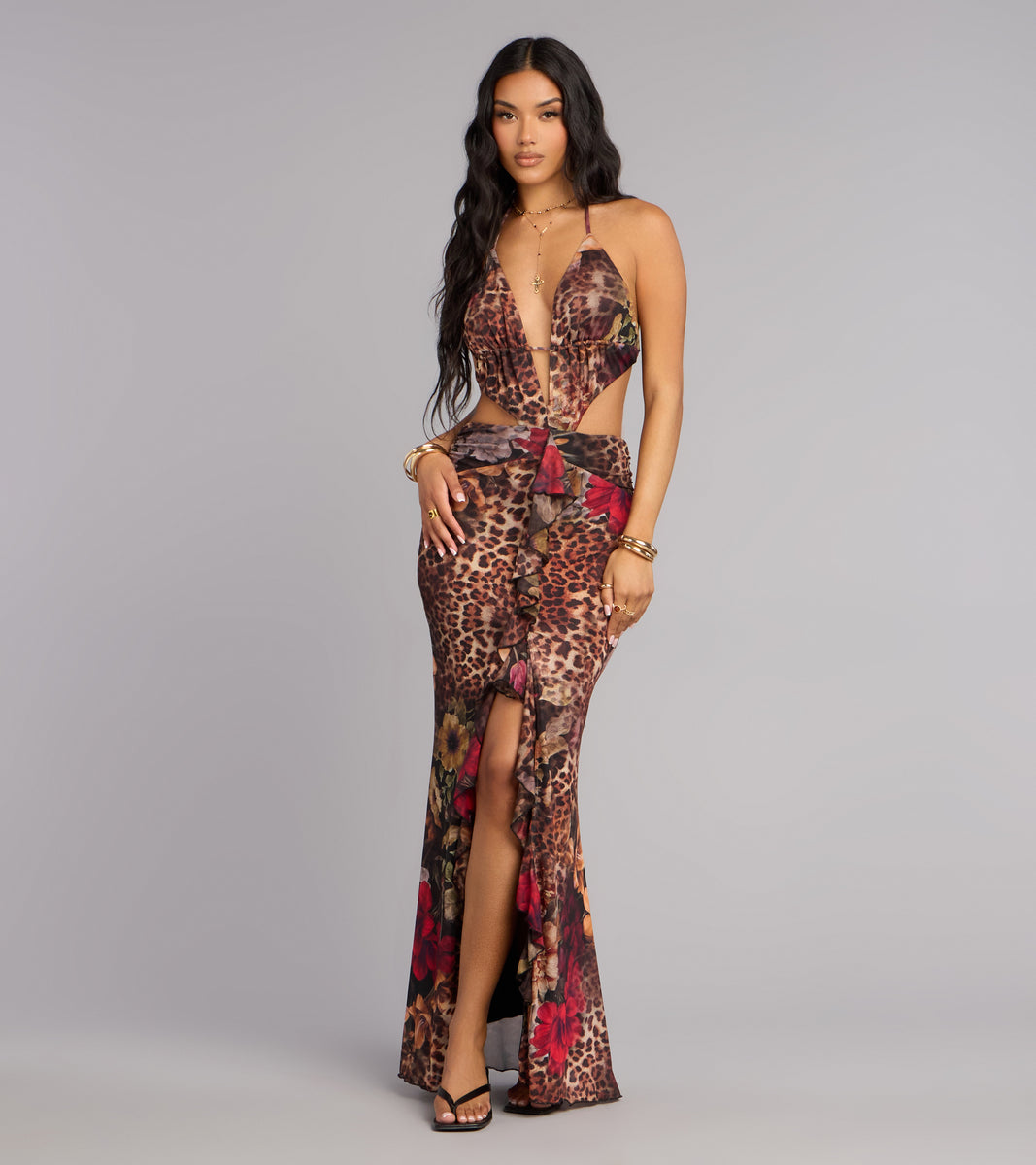 bohemian egyptian elements women's vacation vest maxi dress Untamed Beauty Floral Halter Maxi Dress