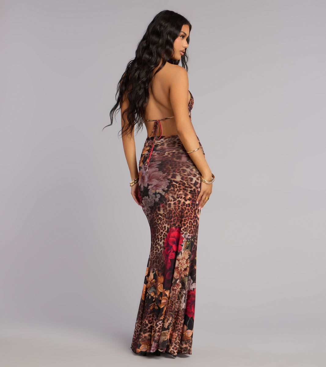 princess polly baby blue dress Tropical Open Back Floral Maxi Dress L / Multi / 04531 main image 0