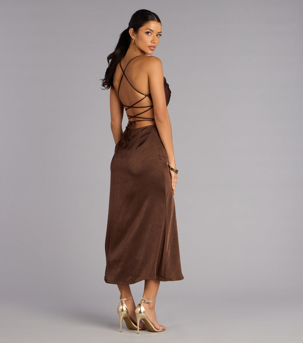 After Hours Sultry Satin Lace-Up Midi Dress | Windsor