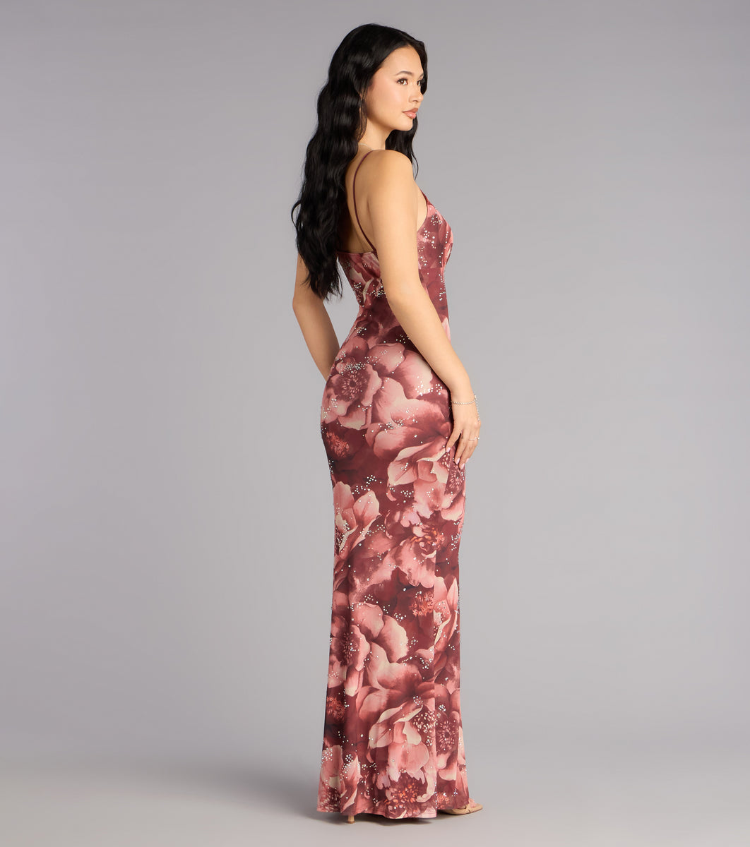 Rosé Nights Floral Halter Maxi Dress