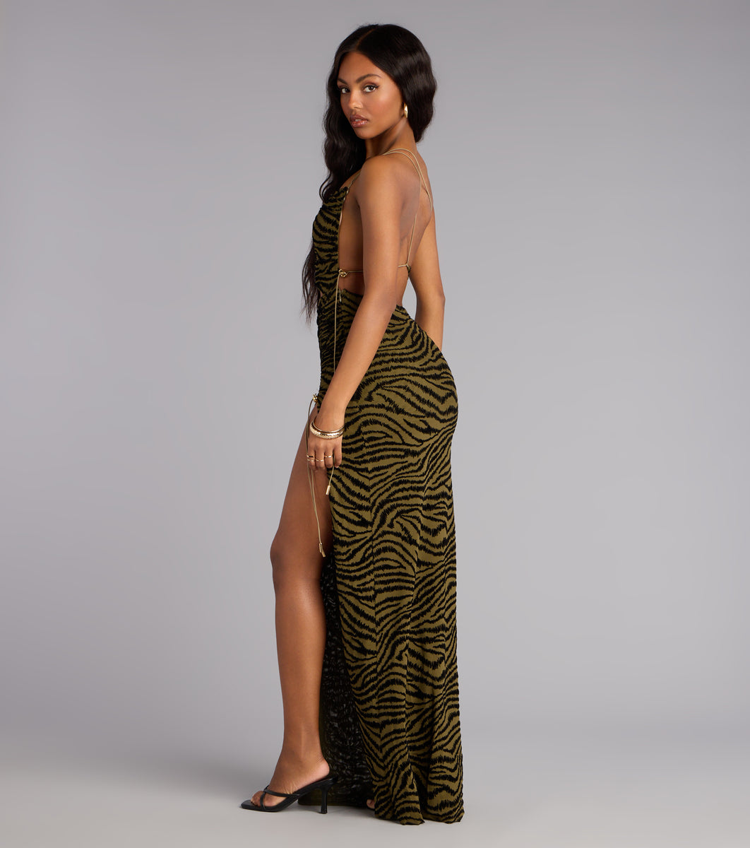 Wild Intentions Zebra Velvet Maxi Dress | Windsor