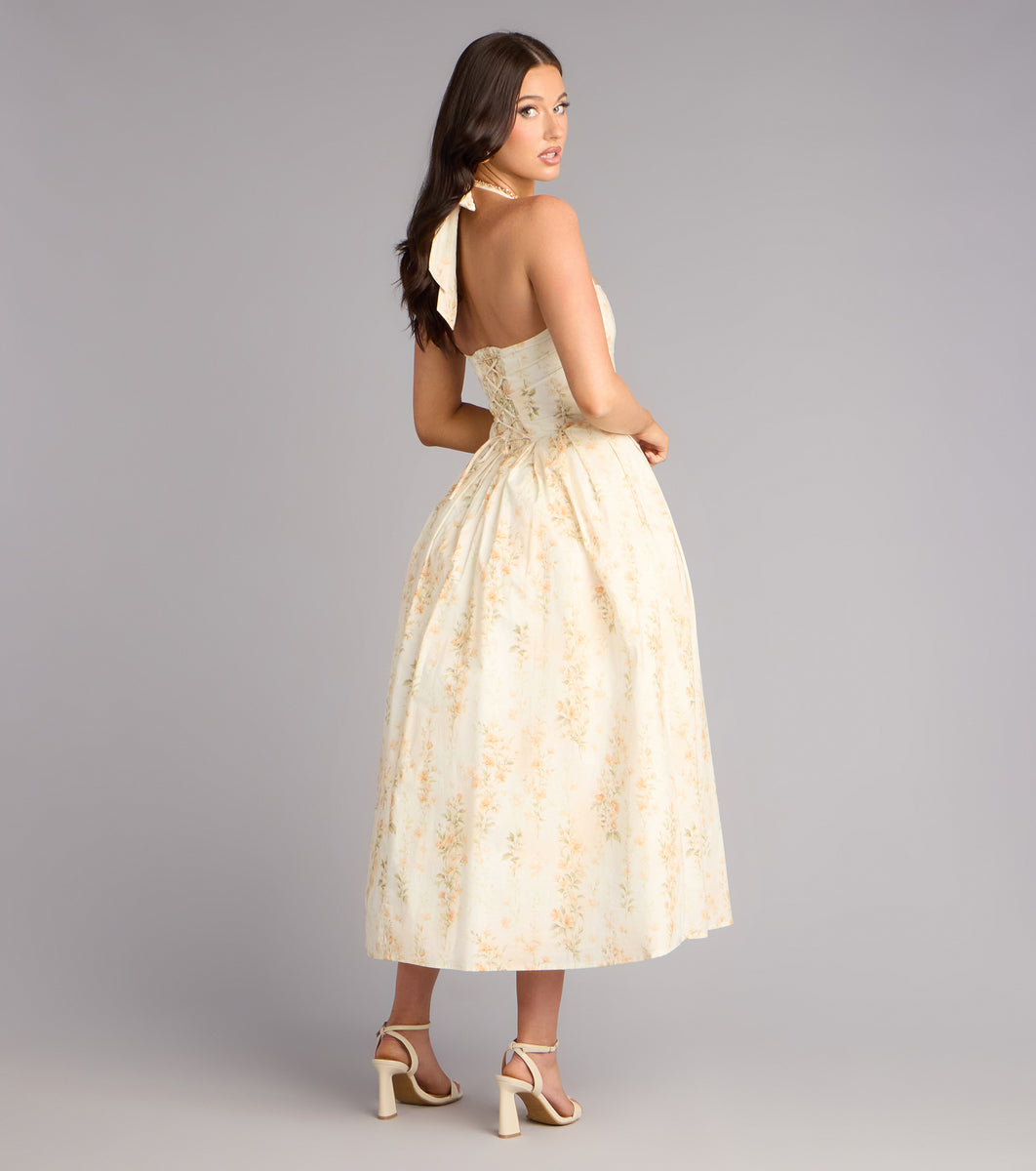 Petals And Plans Halter Lace-Up Midi Dress | Windsor Petals And Plans Halter Lace-Up Midi Dress | Windsor