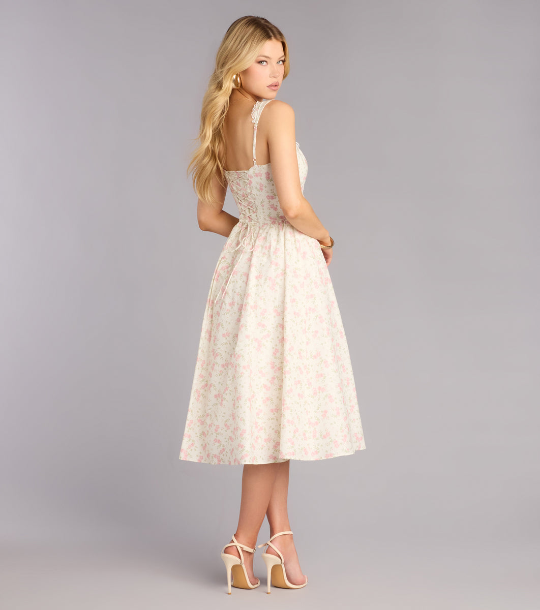 Garden Party Plans Floral Lace-Up Midi Dress | Windsor Garden Party Plans Floral Lace-Up Midi Dress | Windsor
