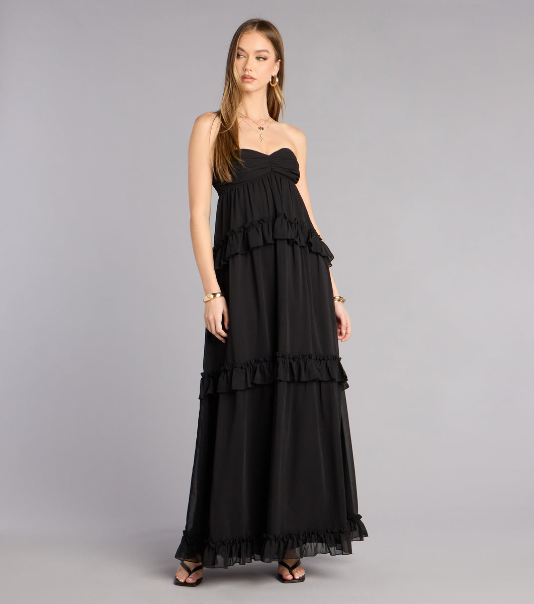 Soft Drama Chiffon Ruffle A-Line Maxi Dress in Black | Size: M | Windsor Soft Drama Chiffon Ruffle A-Line Maxi Dress in Black | Size: M | Windsor