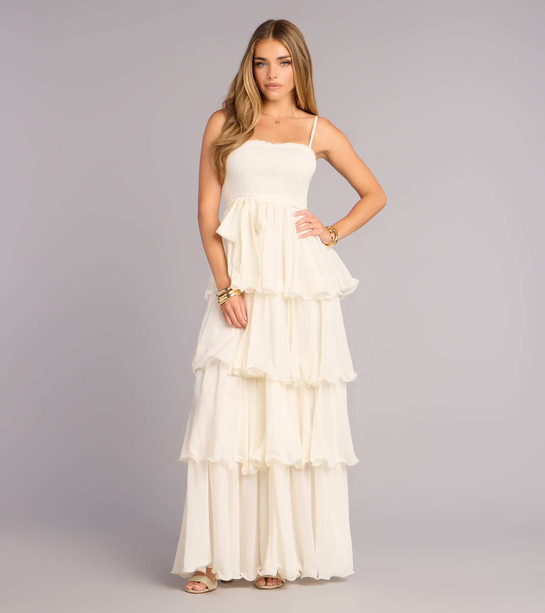 sachin and babi light blue dress Love in Layers Ruffle Chiffon Maxi Dress