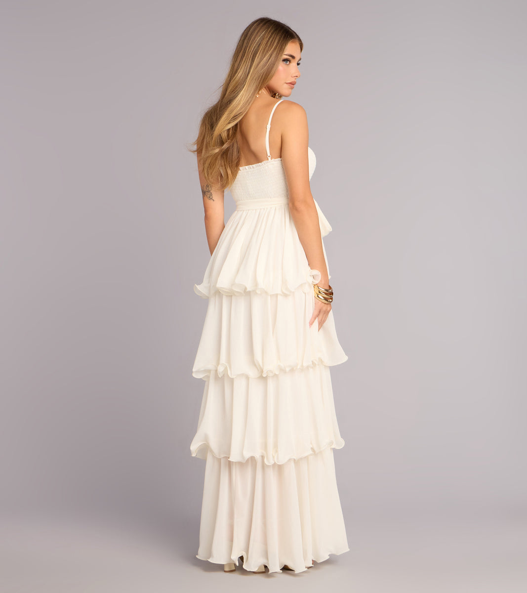 Windsor Love in Layers Ruffle Chiffon Maxi Dress in Sage