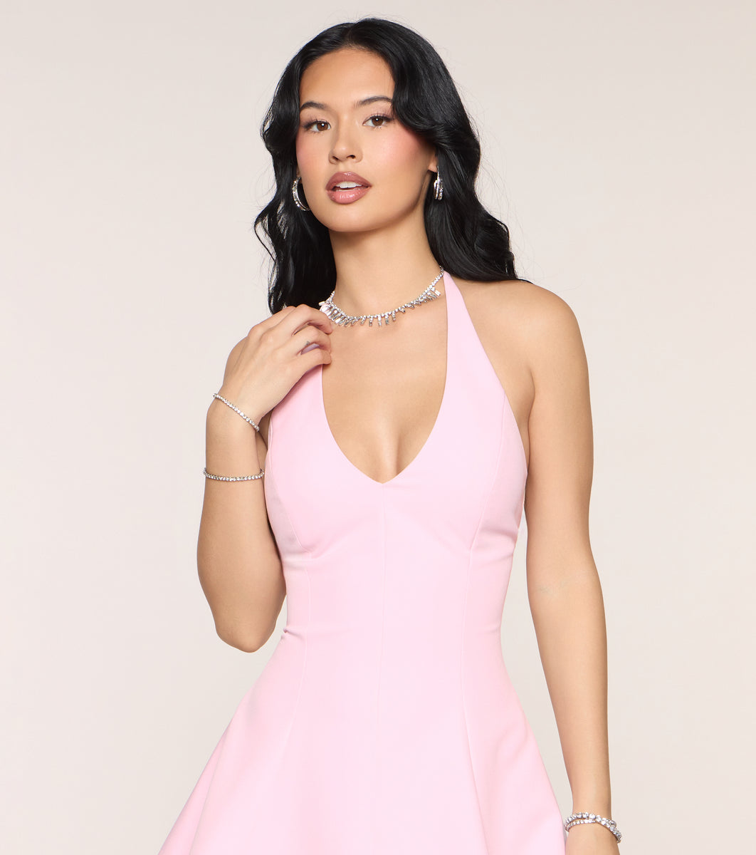 pink halter skater dress Windsor Pretty Little Plans Halter Skater Dress