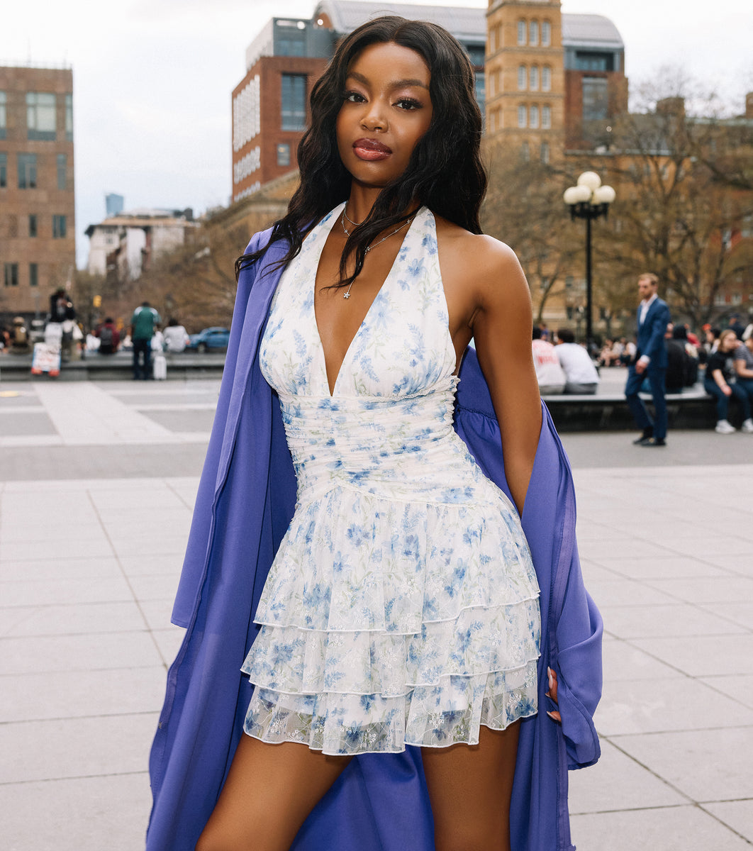 Soft Focus Floral Halter Skater Mini Dress Soft Focus Floral Halter Skater Mini Dress