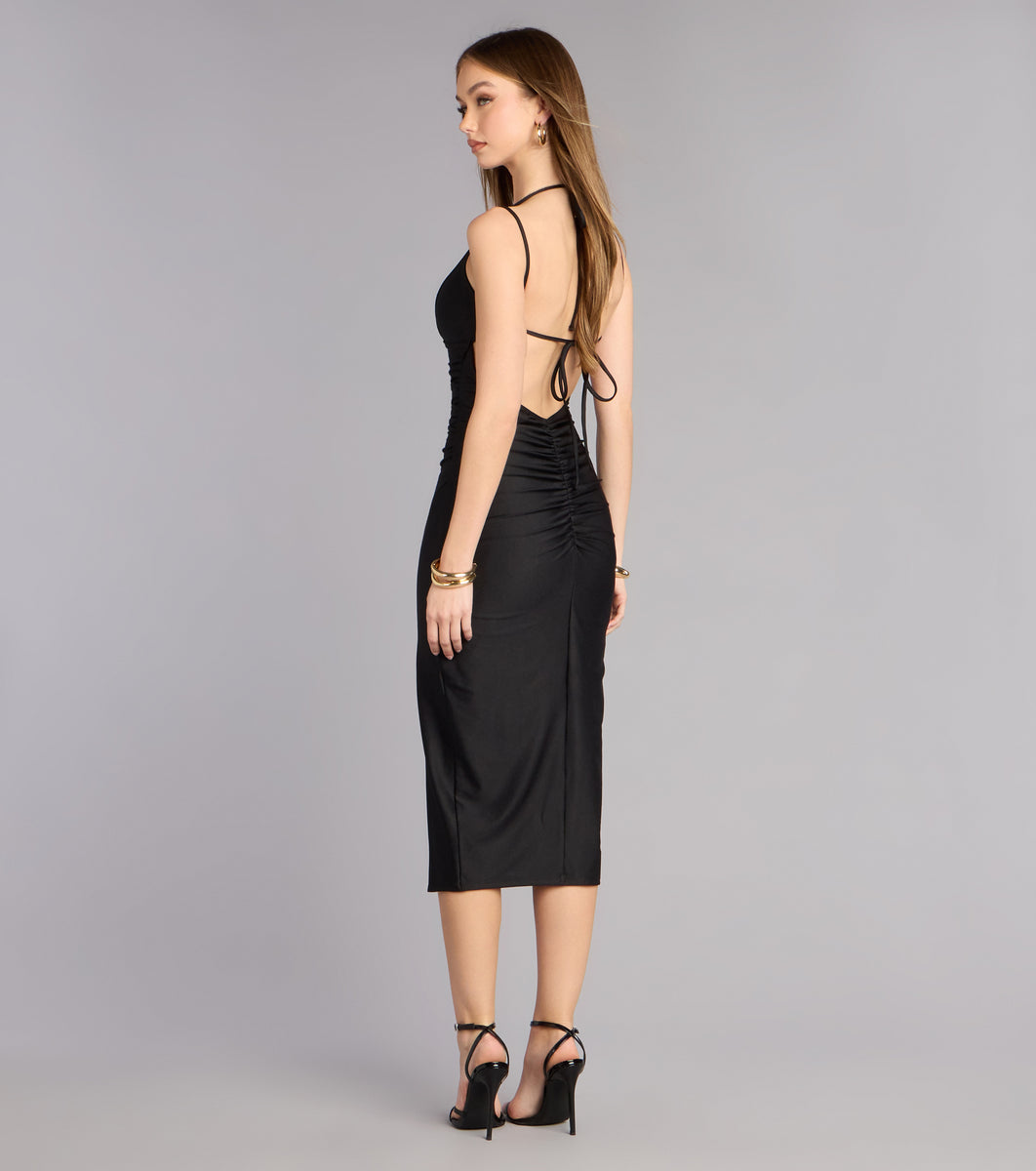 Extra Confident Strappy Back Bodycon Midi Dress