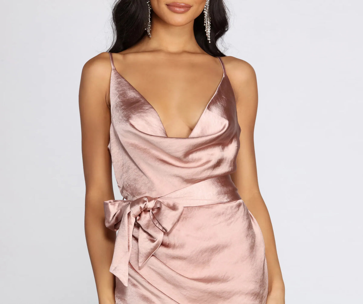 windsor wrapped in stylish satin mini dress Wrapped Up In Style Satin Mini Dress