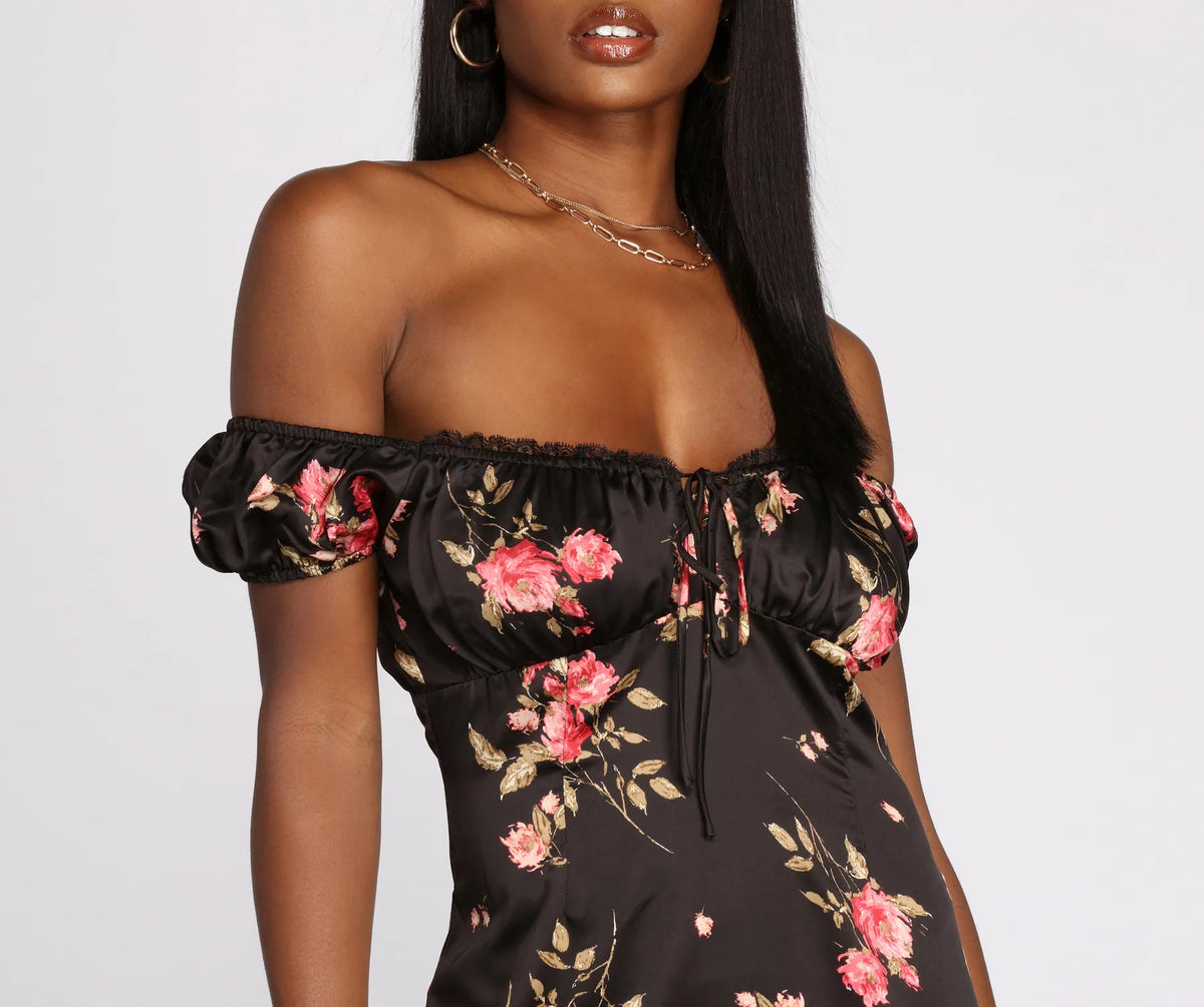 time to grow floral mini dress Good To Grow Floral Satin Mini Dress