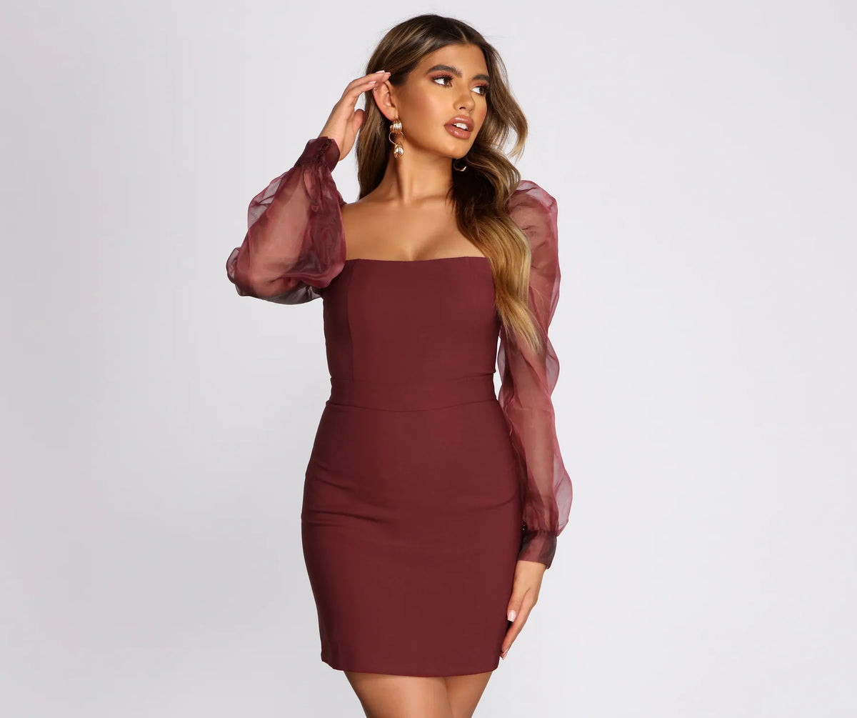 Sheer Organza Puff Sleeve Square Neck Mini Dress | Windsor