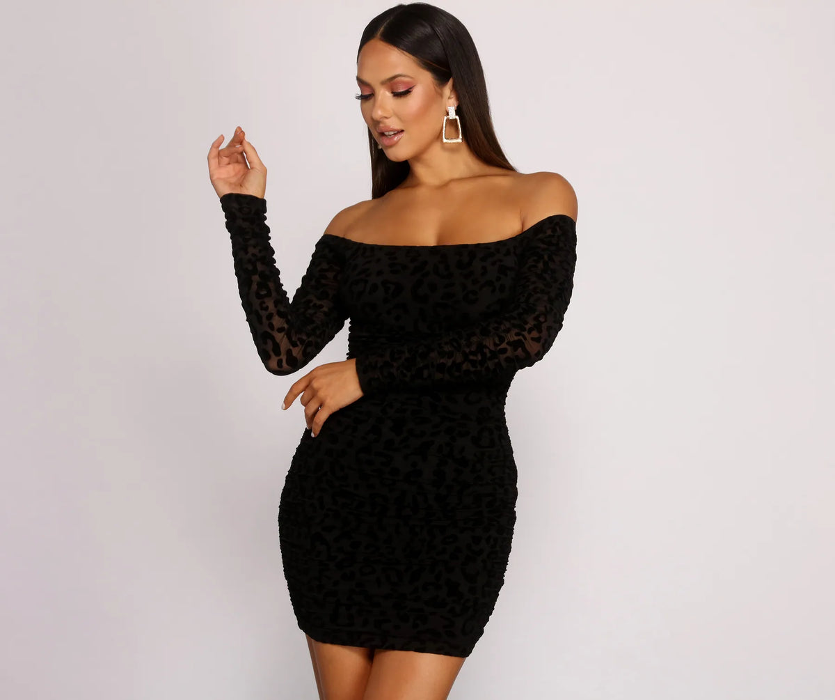 black leopard dress Burnout Mesh Leopard Print Mini Dress