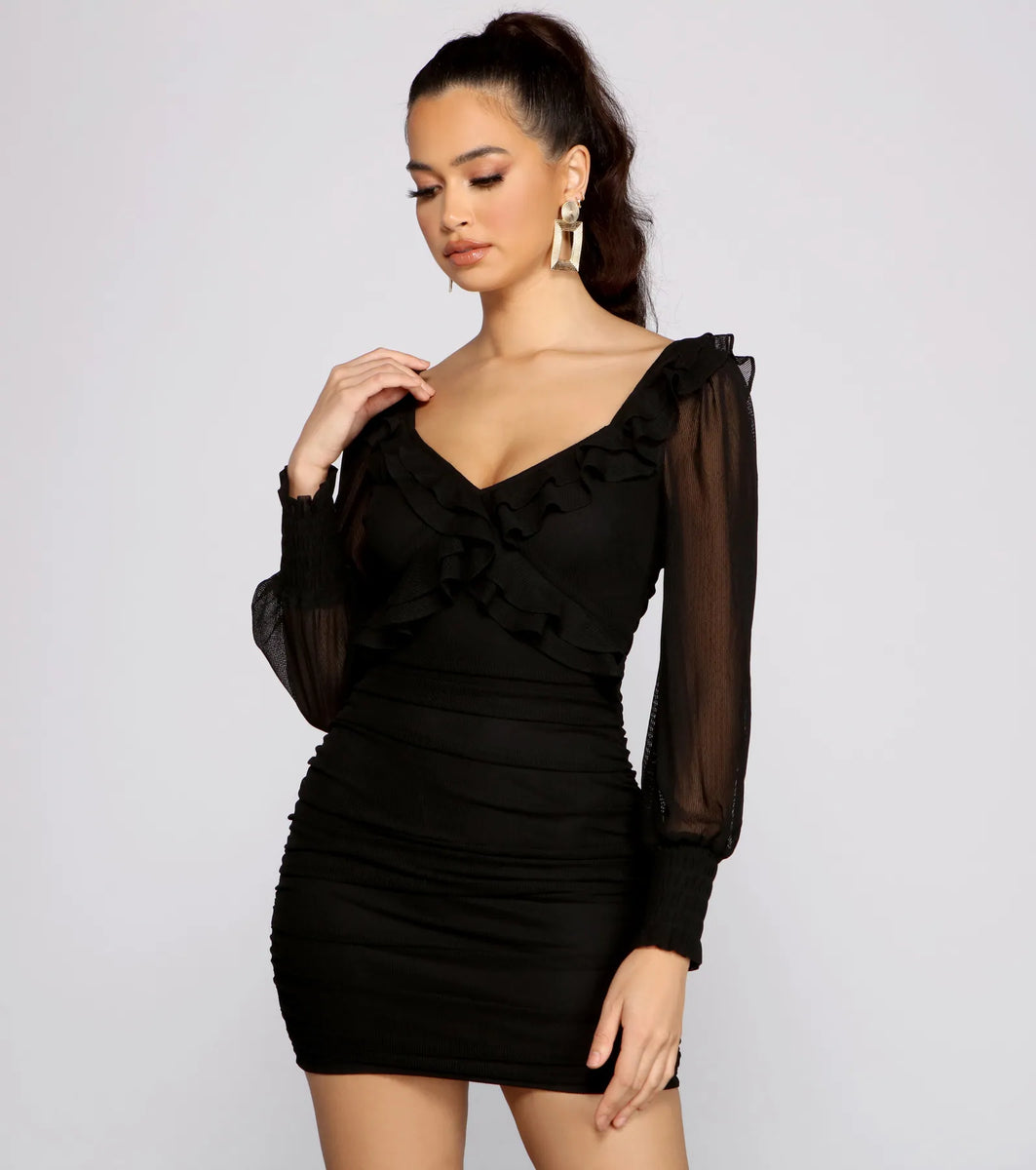 Romantic Ruffle Detail Mesh Bodycon Dress | Windsor