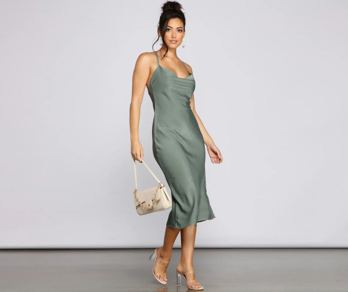 FOREVER YOURS CRINKLED SATIN DRESS