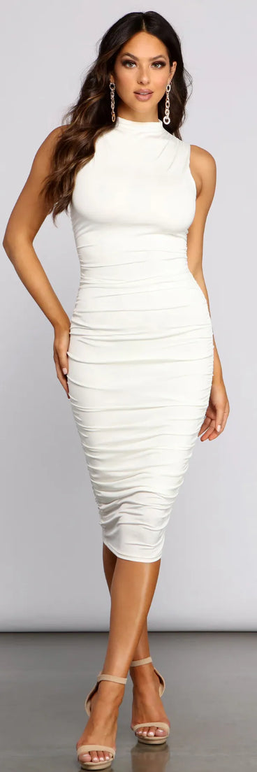 Curves Ahead Sleeveless Ruched Midi Dress
