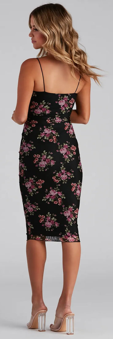 Romantic Vibes Floral Mesh Midi Dress
