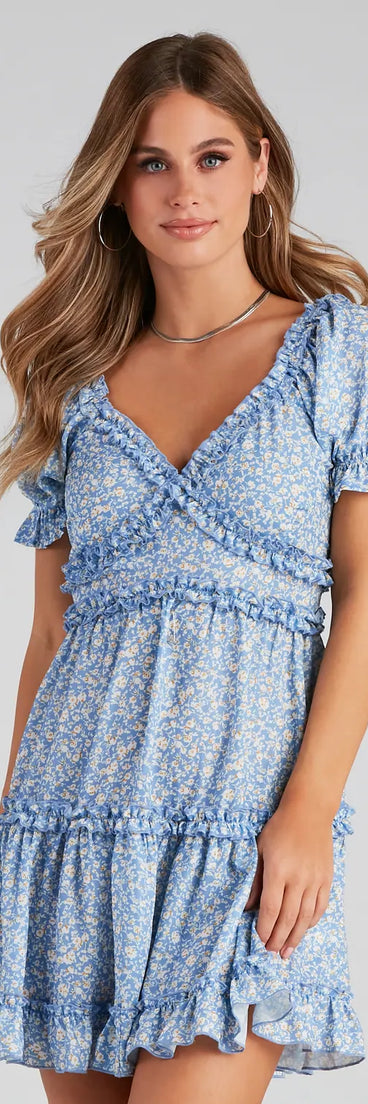 Brighten Up Floral Ruffle A-Line Dress