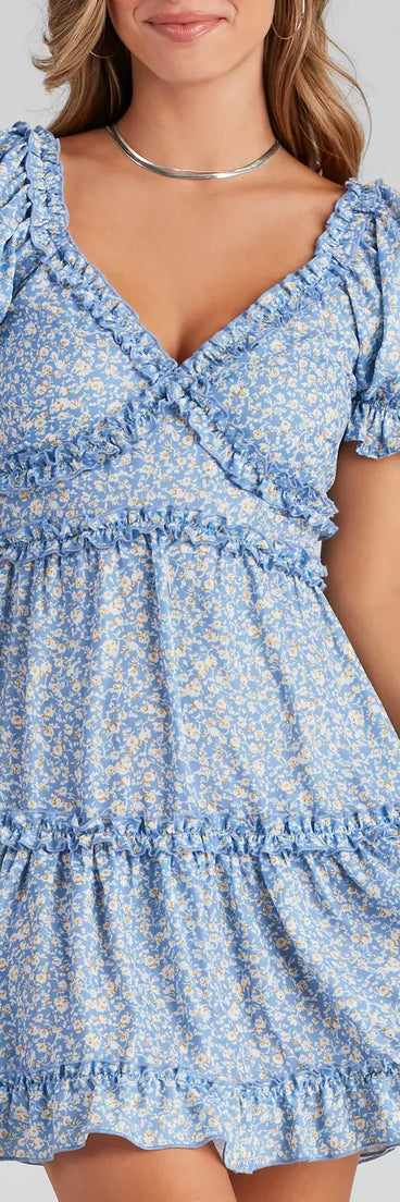 Brighten Up Floral Ruffle A-Line Dress