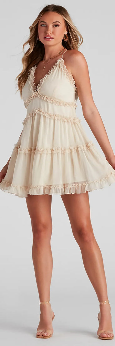 Ruffle Party Chiffon V-Neck Babydoll Dress