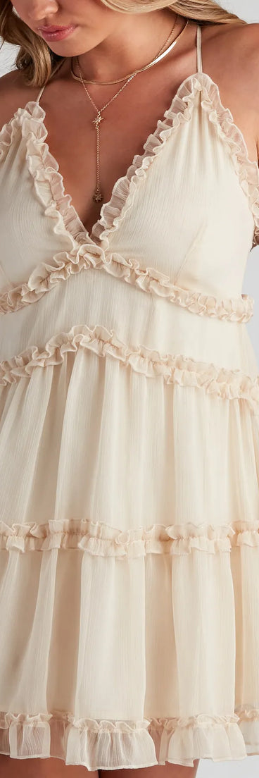 Ruffle Party Chiffon V-Neck Babydoll Dress