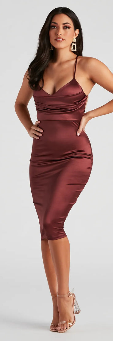 Love Debut Satin Pleat Midi Dress