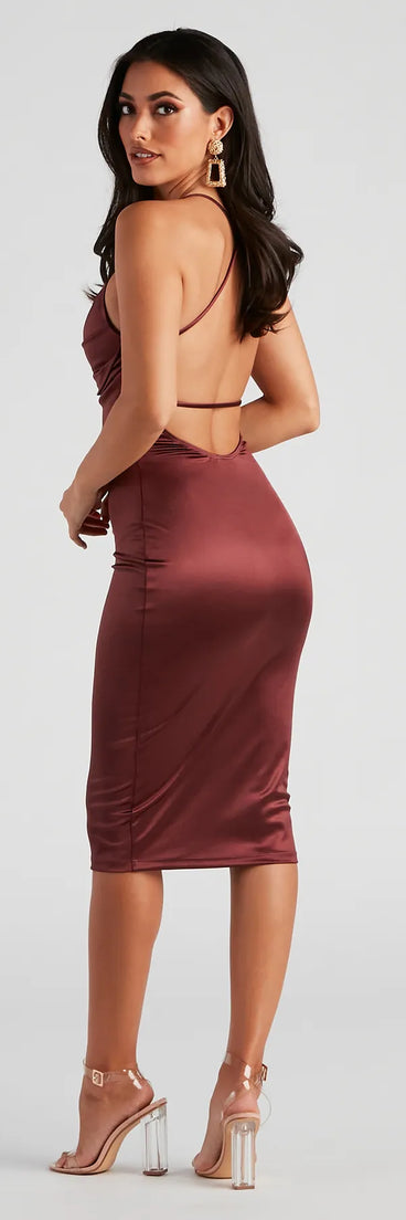 Love Debut Satin Pleat Midi Dress