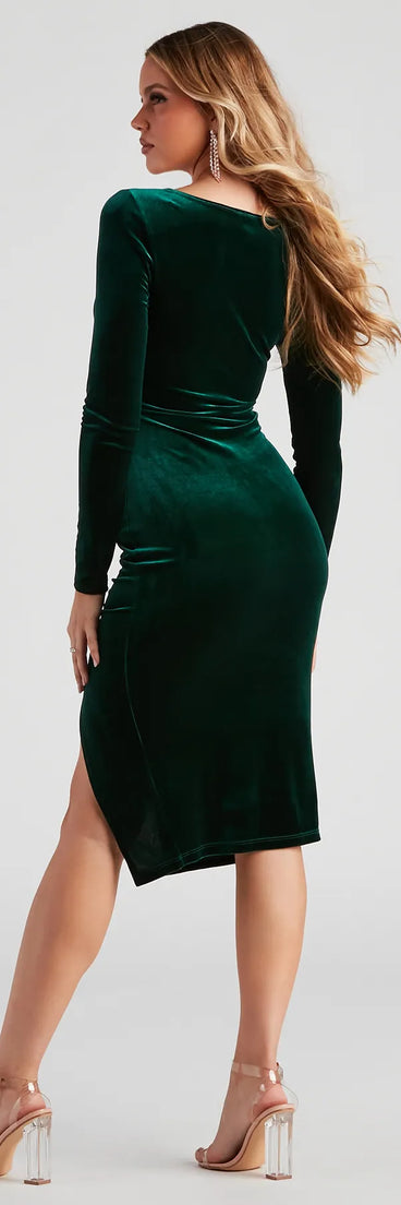Vivacious Velvet V-Neck Midi Dress
