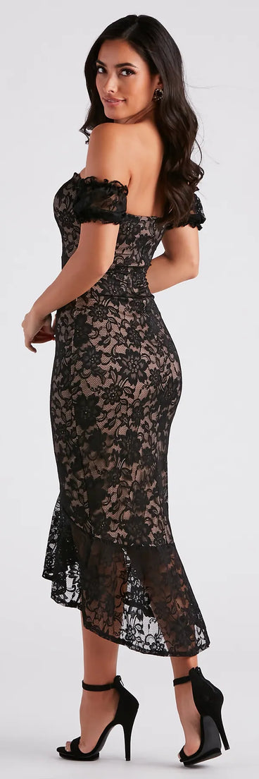 Elegant Miss Lace High Low Midi Dress