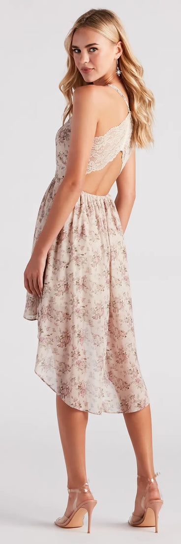 Still The One Rose Print Chiffon High Low Dress