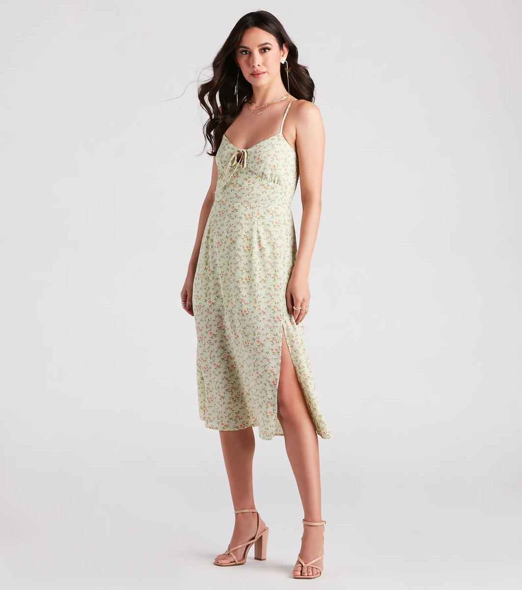 Strolling The Garden Floral Chiffon Midi Dress | Windsor