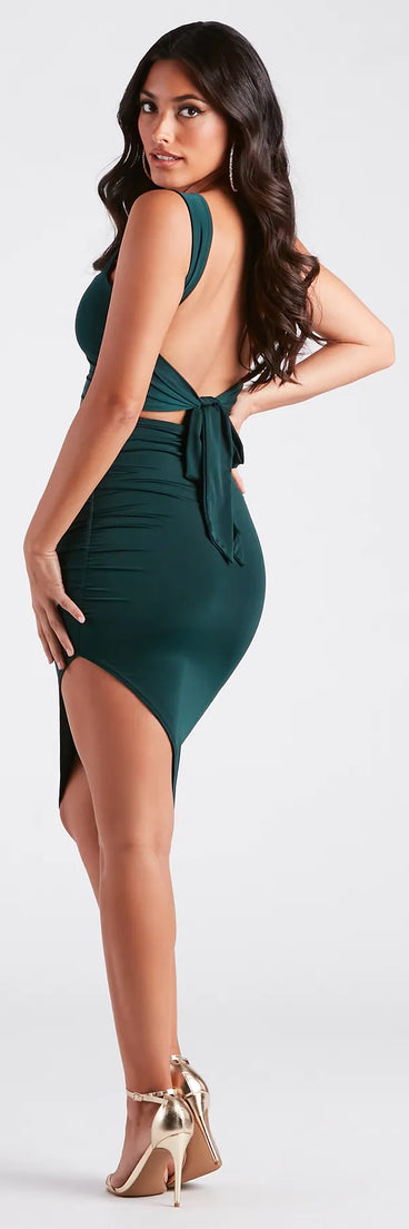 Begging For More Low Tie-Back Midi Dress