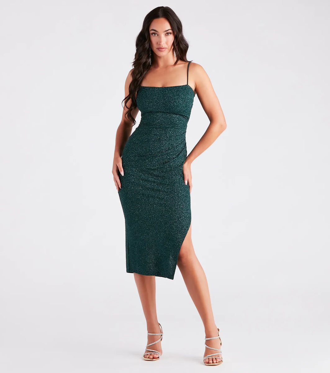 glitter cotton blend knit midi dress Glitter Knit V-Neck Mini Dress