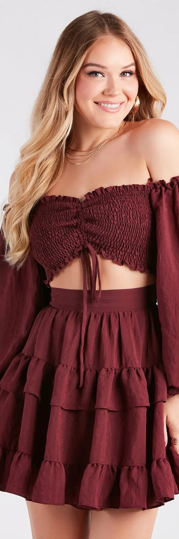 So Sweet Ruffled Cutout Skater Dress