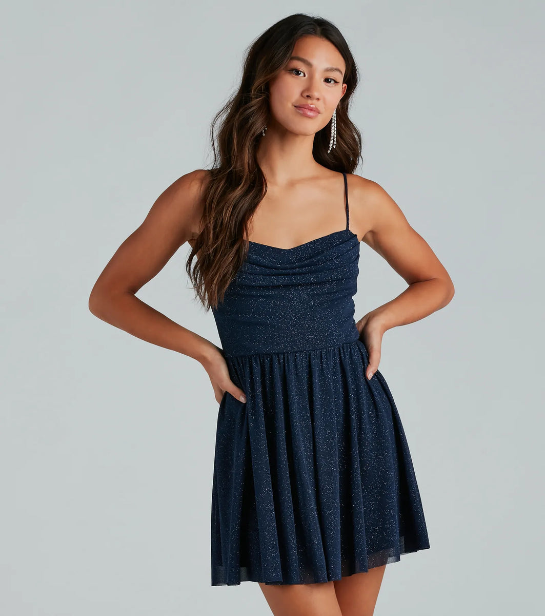 Ready To Shine Glitter Short Skater Dress & Windsor