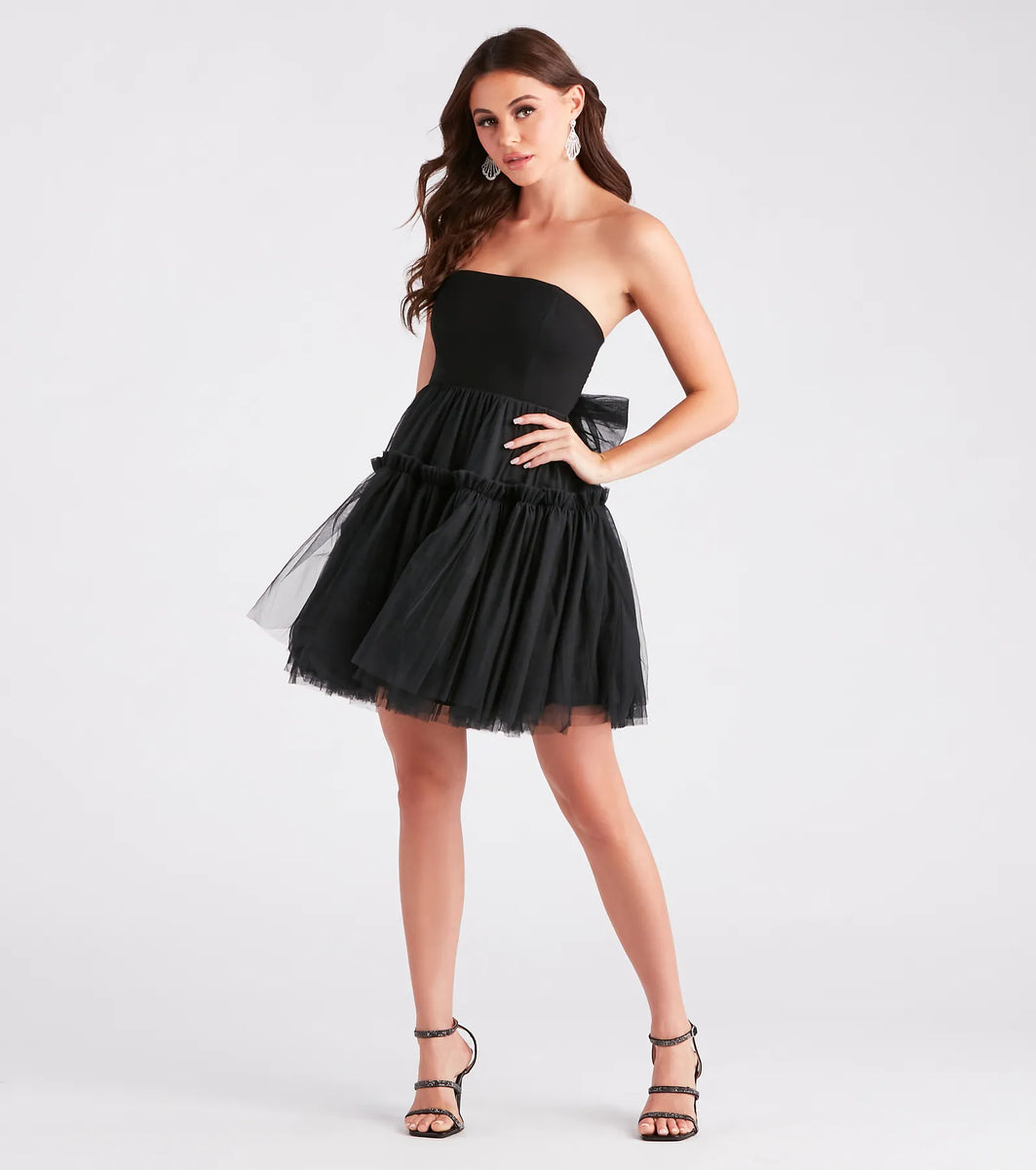 She's Iconic Strapless Ruffled Tulle Skater Dress | Windsor