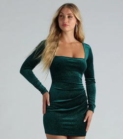 The More Sparkle Glitter Velvet Mini Dress is a luxe velvet dress that offers a rich and elegant look, a stylish pick for a Military Ball gown, Winter Formal attire, or a wedding guest dress.