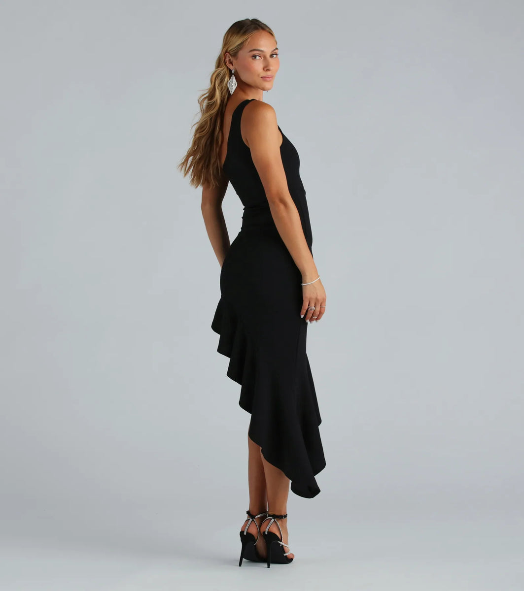 Mingle Sensation Crepe One-Shoulder Midi Dress | Windsor