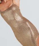 Alluring Muse Metallic High Slit Midi Dress