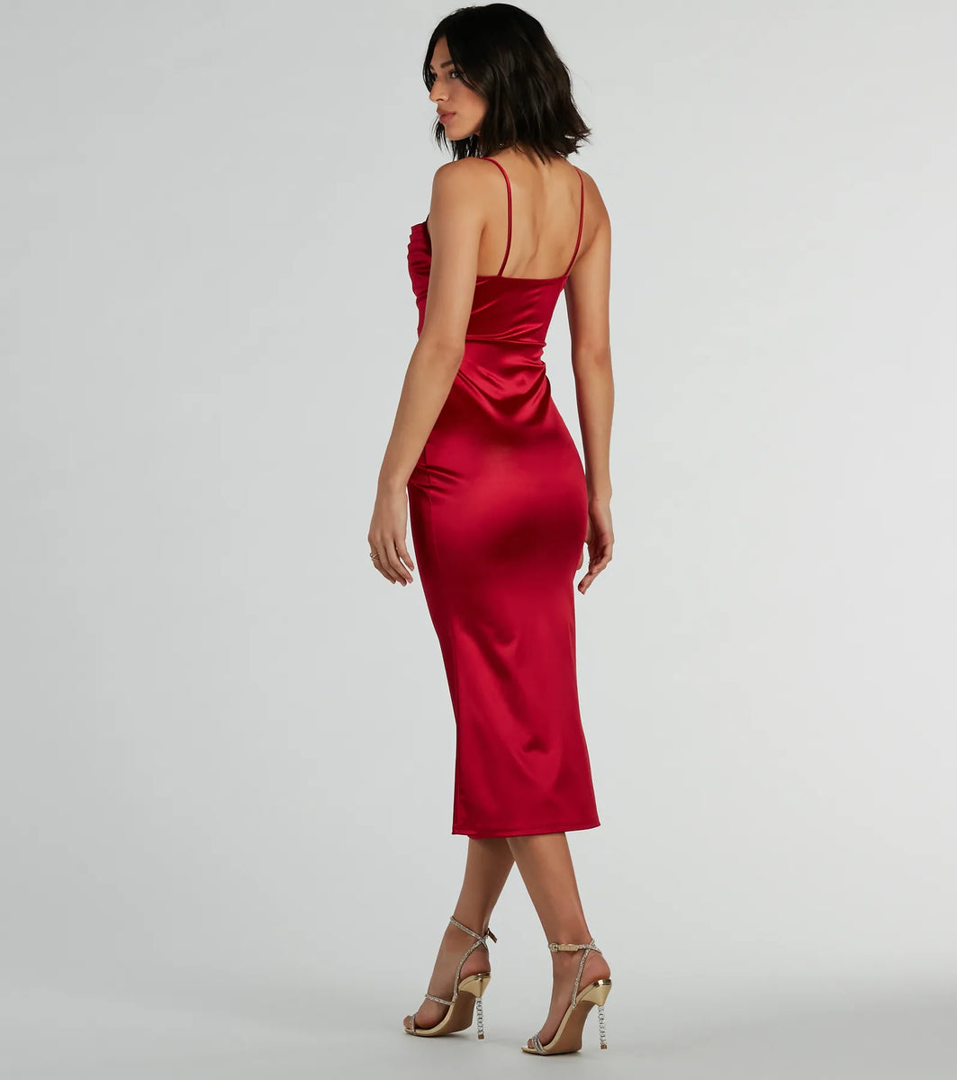 Women’s Luxury European Satin Mustard Midi Dress
