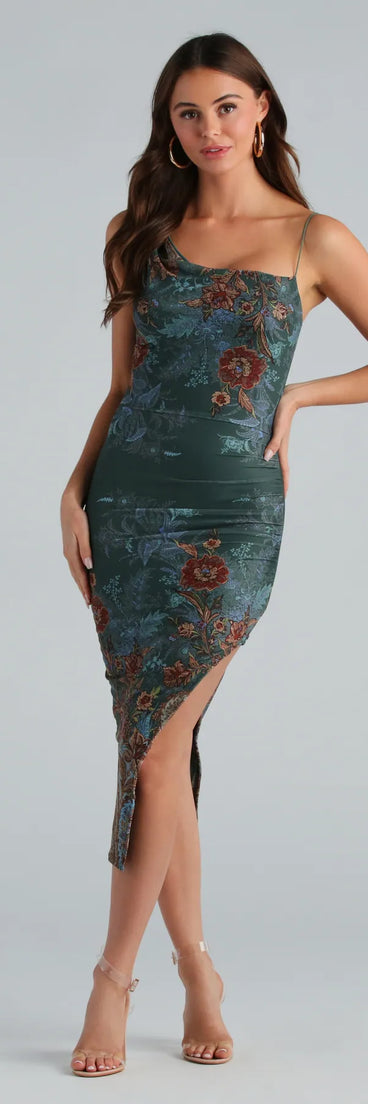 Boho Chic Paisley Mesh Ruched Midi Dress